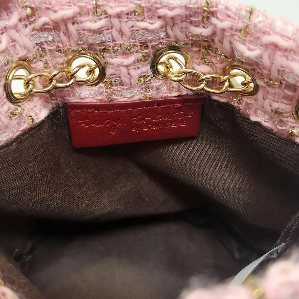 Tiny Treats by Zomi Gems Pink Gold Tweed Girls Bucket Bag Crossbody Faux Pearls